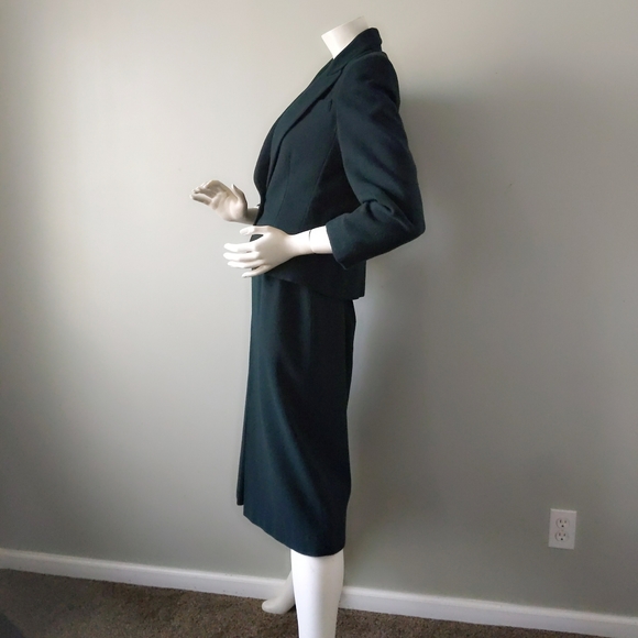 Vintage 70s Dalton Archival Forest Green A Line Wool Camel Hair Skirt Suit Set M - Picture 5 of 9